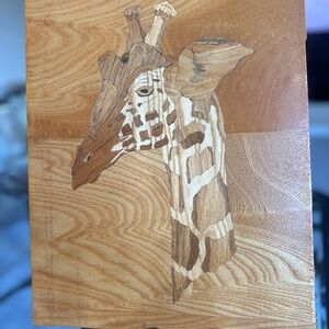 Original Wood Inlay Giraffe Portrait | 16x12 Intarsia Marquetry Art Panel